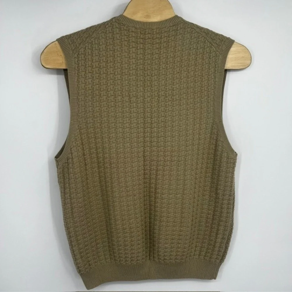 NWT Tasso Elba Golf Men's XL Dune Tan Basketweave V-Neck Cotton Sweater Vest